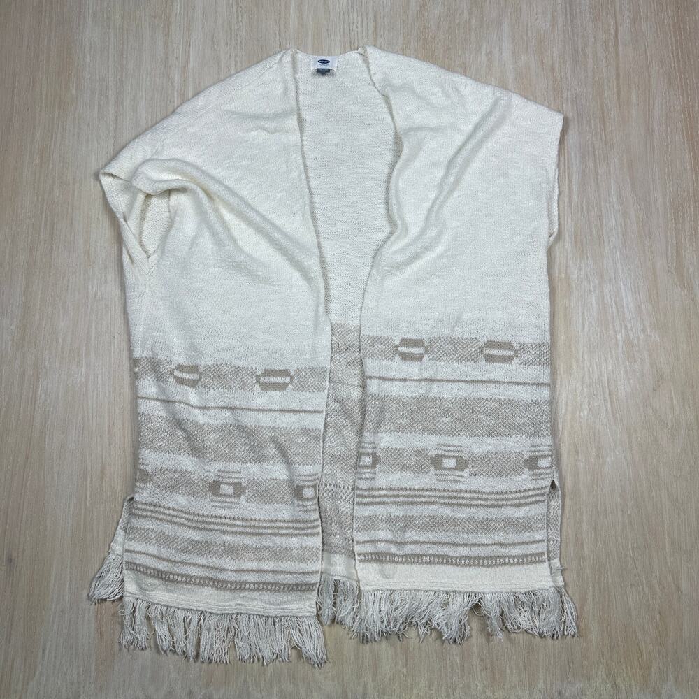 Old Navy Beige Cream Fringe Open Front Poncho Cardigan XL-XXL Boho Knit Wrap